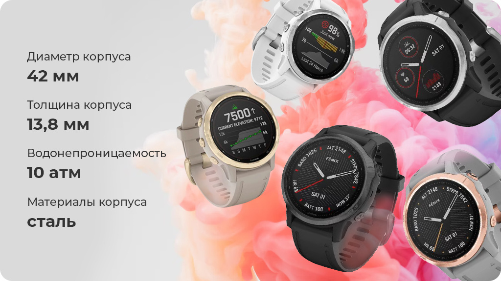 Умные часы Garmin Fenix 6S Sapphire DLC серый/черный